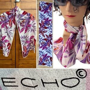 🌺Cheerfully Bright Tropical Leaf Vintage Silk Scarf by Echo